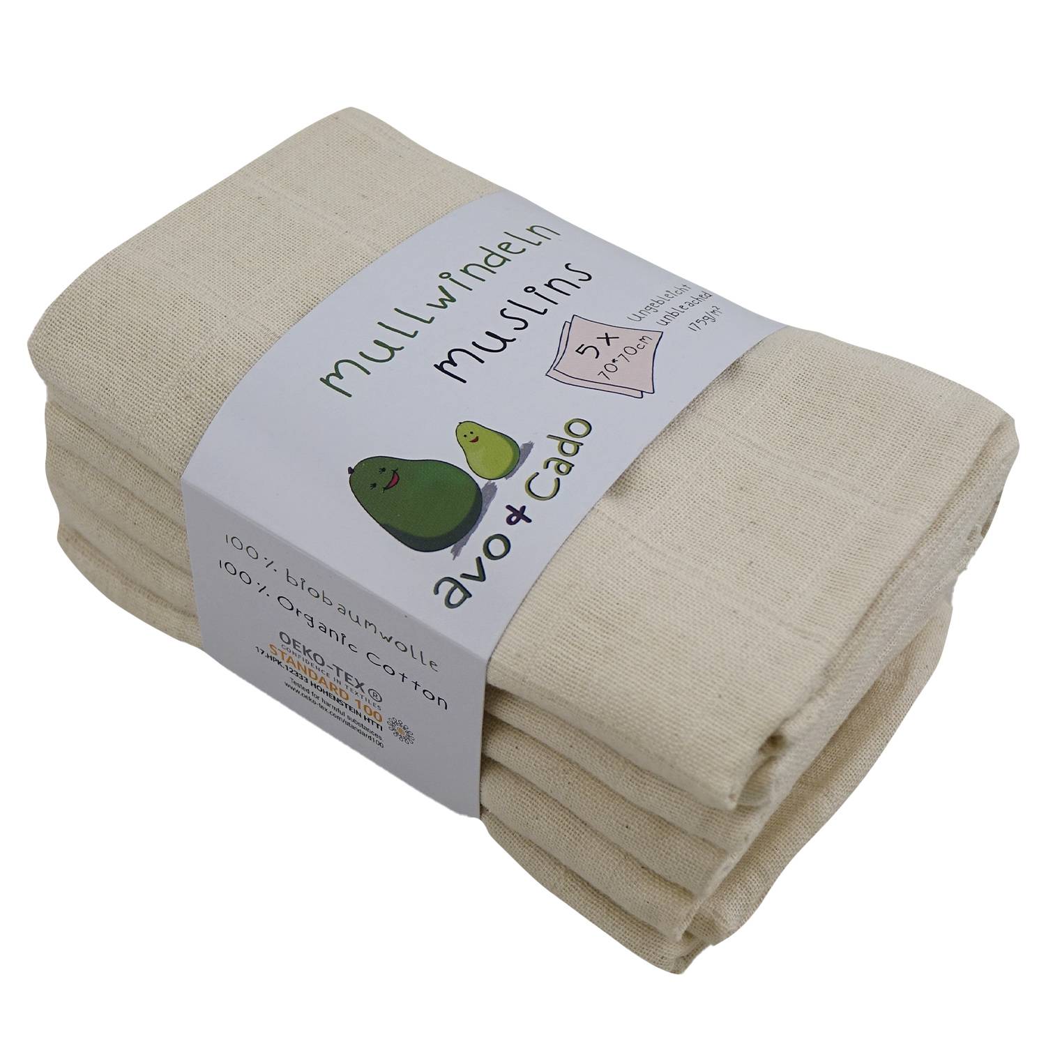 avo+cado Mousseline Luiers 70 x 70 cm - 5 stuks - - MamaMilla