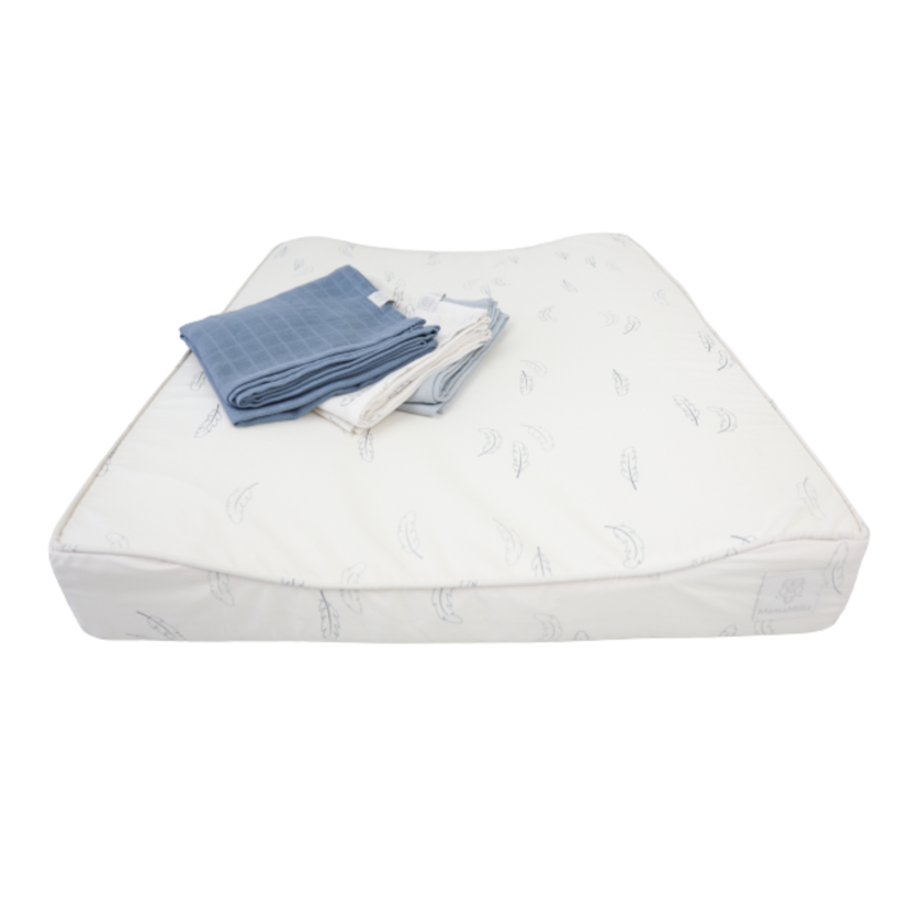 MamaMilla Wickelunterlage – Blaue Federn – Wickelunterlage – MamaMilla