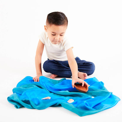 Sarahs Silk Earth Playsilks - Open-Ended 100% Silk, Natural Waldorf Toys: Ocean - - MamaMilla