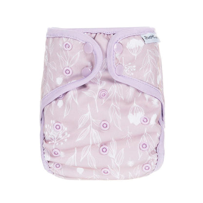 avo+cado One Size Explorer Nappy Cover - Wildpflanzen, Naturküche, Knospen, Giersch, Sand, Pampasgras, Moss, Mauve, Blätter, Kräuter, Grey, Pusteblume - - MamaMilla