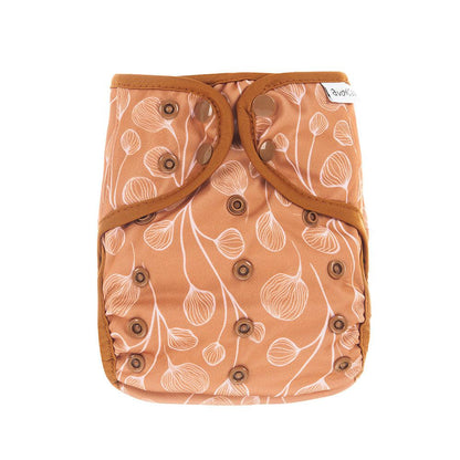 avo+cado One Size Explorer Nappy Cover - Wildpflanzen, Naturküche, Knospen, Giersch, Sand, Pampasgras, Moss, Mauve, Blätter, Kräuter, Grey, Pusteblume - - MamaMilla