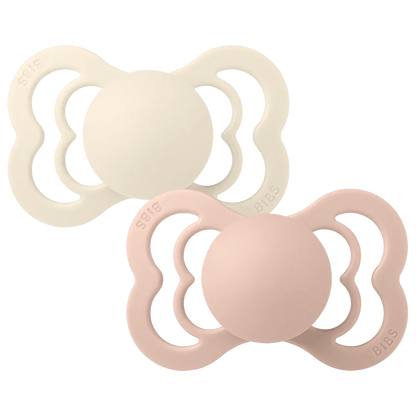 BIBS Supreme symmetrisk napp storlek 2, silikon – Ivory/Blush (2-pack) - MamaMilla