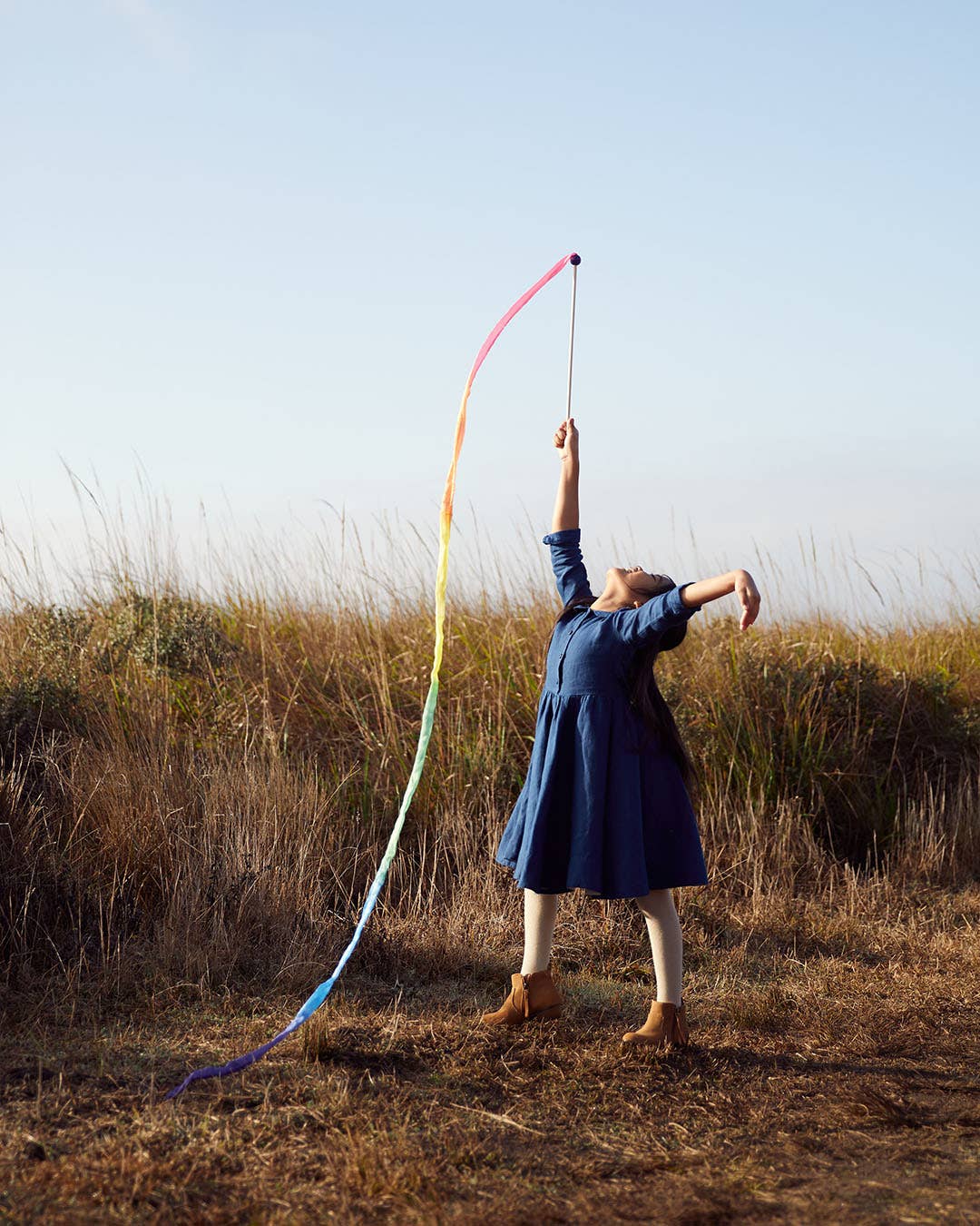 Sarahs Silk Rainbow Silk &amp; Wood Streamer - Wand for Pretend Play - - MamaMilla