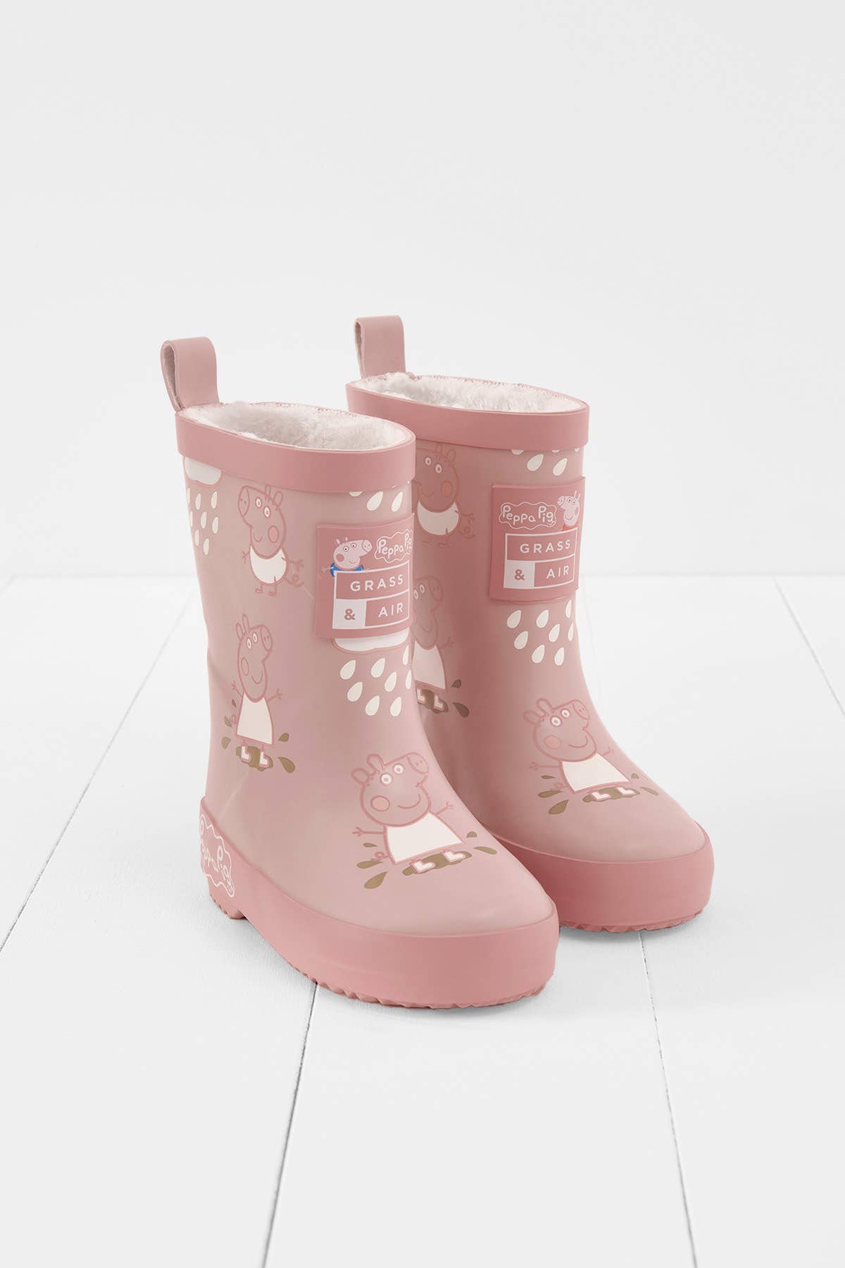 Grass &amp; Air Peppa Pig rosa gummistøvler med teddyfleece