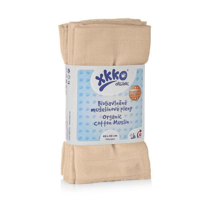 XKKO Washandje van Biologisch Katoen - Mousseline - 40x40 cm - 10 stuks - Naturel - Washandjes - MamaMilla