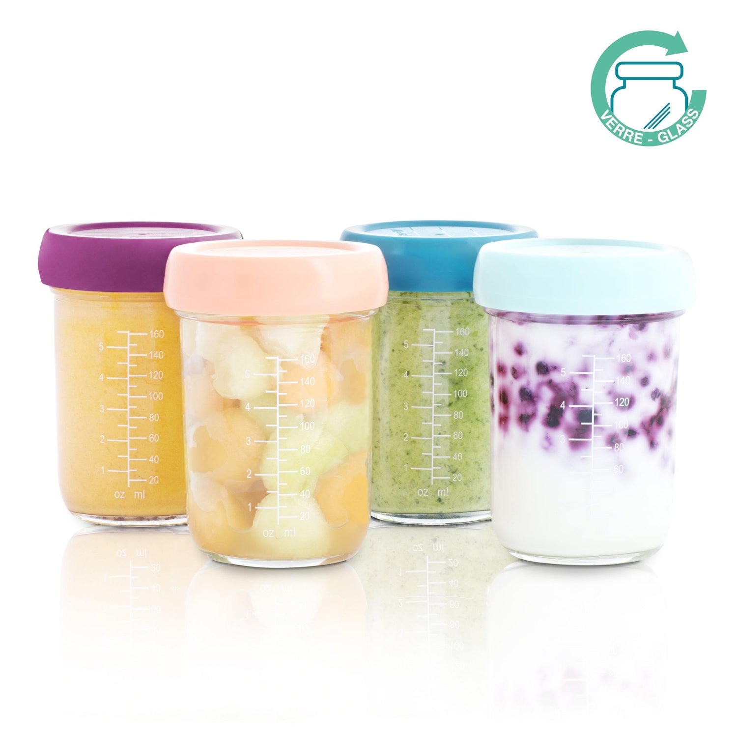 Babymoov glasbøtter (4 stk) - 240ml - Grød - MamaMilla